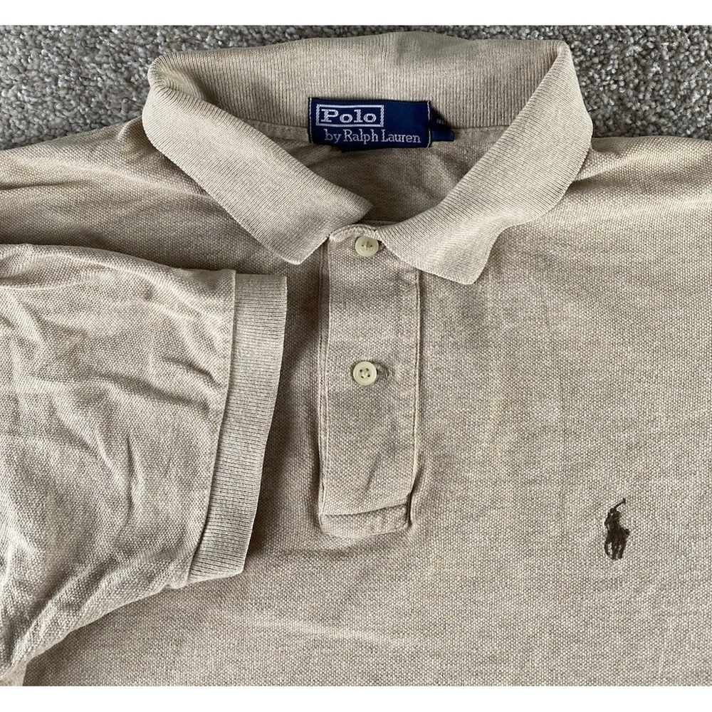 Polo Ralph Lauren Solid Beige Soft Cotton Polo Shirt Mens L Preppy Pony Logo